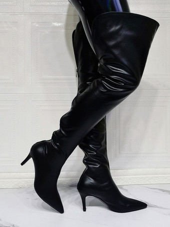 レディースワイドサイハイヒールブーツ