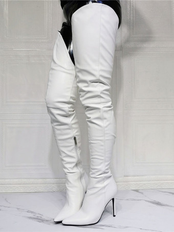 ホワイト 女性のスティレットヒールのセクシーなサイハイブーツ