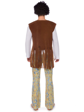 男性レトロコスプレヴィンテージセットコーヒーブラウンヒッピーポリエステルフローラルプリント長袖レトロコスチュームフルセット