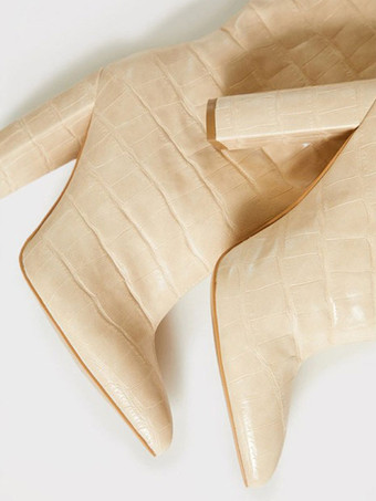 レディース ワイド ストーングレイン チャンキーヒール オーバーサイズ サイハイブーツ