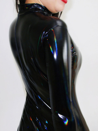 セクシーなキャットスーツ PUレザー ユニセックス ブラック ジャンプスーツ