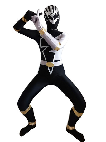 Mighty Morphin Power Rangers Black Lycra Spandex Jumpsuit Cosplay Costume Full Set