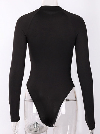 Top in poliestere casual a maniche lunghe con cerniera elasticizzata con collo gioiello elasticizzato da donna