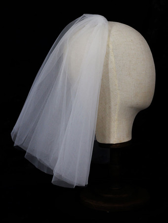 ウェディングベールアイボリー2段チュールカットエッジクラシックブライダルベール