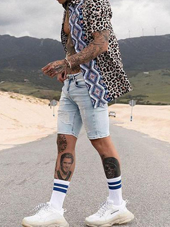 メンズシックなカジュアルシャツプリントコーヒーブラウン茶色の男性のシャツ