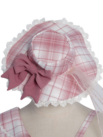 アイドル服ロリータOPワンピースノースリーブチェック柄リボンメタルディテールポリエステルピンクロリータワンピース衣装 4セット