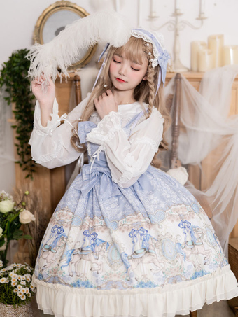 Sweet Lolita JSK Dress Polyester Floral Print Pattern Sleeveless Lace Bows Sweet Lolita Jumper Skirt