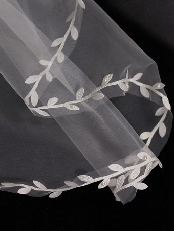 アイボリーウェディングベールワンティアチュールフィニッシュドエッジウォーターフォールロングブライダルベール