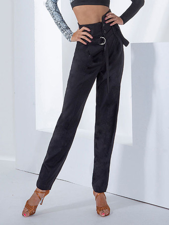 ブラック 社交ダンスコスチュームカーキライクラスパンデックスパンツ女性のためのダンスウェア