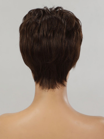 女性のための人間の髪の毛のかつらコーヒーブラウン人間の髪の毛は短い人間の髪の毛のかつらを乱した