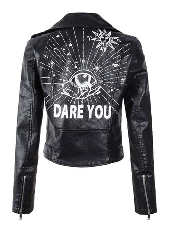 PU レザー オートバイ ジャケット ターンダウン カラー ブラック スプリング アウター