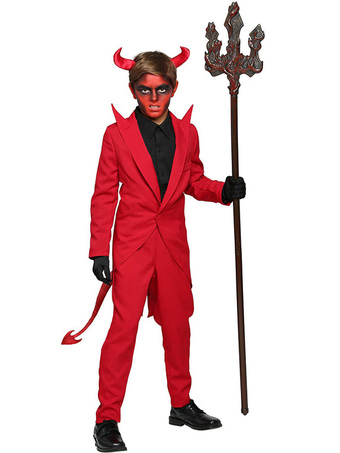 Kids Halloween Costumes Red Devil Polyester Top Headwear Boys Cosplay Costume Full Set is $31.99 (15% off)