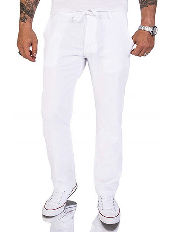 blanco Pantalones para hombres Pantalones rectos caqui rectos de cintura natural chic