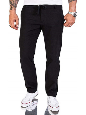 negro Pantalones para hombres Pantalones rectos caqui rectos de cintura natural chic