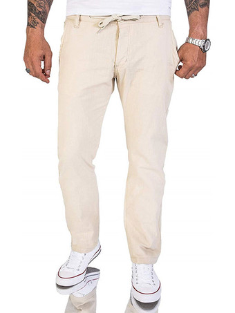 marfil Pantalones para hombres Pantalones rectos caqui rectos de cintura natural chic