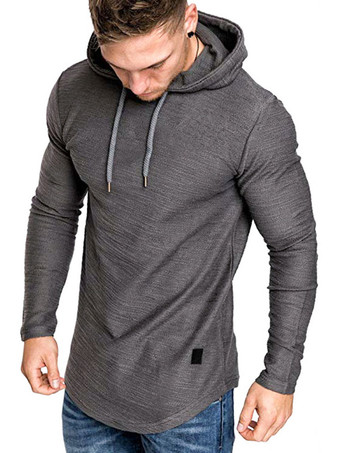 GrisCamisetas de hombre Chic con capucha Manga larga Poliéster Regular Fit Sudaderas con capucha