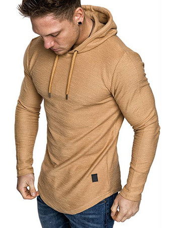 caqui Camisetas de hombre Chic con capucha Manga larga Poliéster Regular Fit Sudaderas con capucha