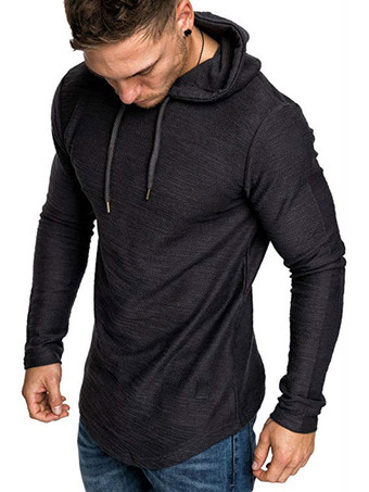 negro Camisetas de hombre Chic con capucha Manga larga Poliéster Regular Fit Sudaderas con capucha