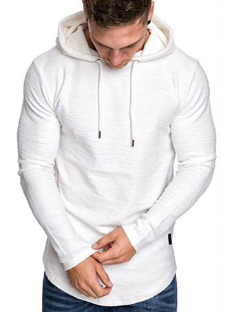 blanco Camisetas de hombre Chic con capucha Manga larga Poliéster Regular Fit Sudaderas con capucha