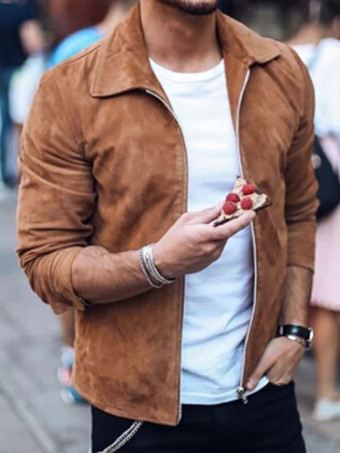 caqui Hombres Chaquetas Elegante Verde Negro Elegante Cuello vuelto Mangas largas Poliéster Abrigo de ajuste regular