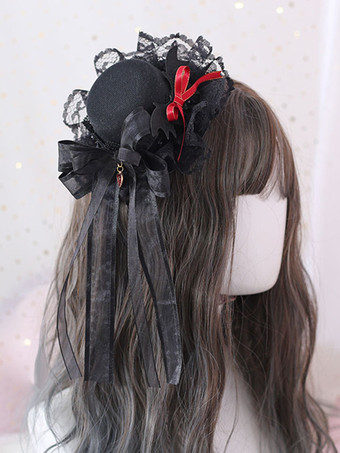 Gothic Lolita Hat Bows Polyester Lace Black Lolita Hat Lolita Accessories