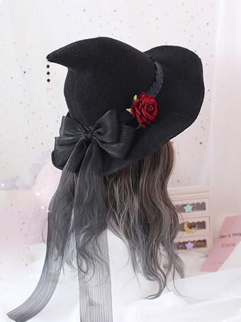 Gothic Lolita Hat Bowknot Rose Polyester Black Lolita Accessories