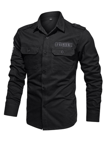 negro Camisa casual para hombre Cuello vuelto Chic Hunter Green Camisas para hombre