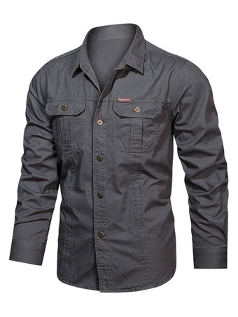 GrisCamisa casual para hombre Cuello vuelto Camisas de hombre gris elegante