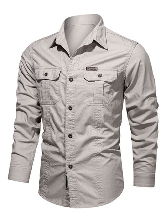 marfil Camisa casual para hombre Cuello vuelto Camisas de hombre gris elegante