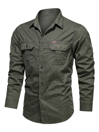 verde cazador Camisa casual para hombre Cuello vuelto Camisas de hombre gris elegante