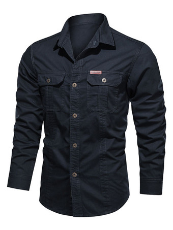 azul oscuro Camisa casual para hombre Cuello vuelto Camisas de hombre gris elegante