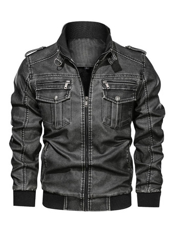 gris oscuro Cadenas de chaqueta para hombre Cuero de PU Increíble