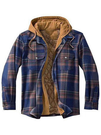 Azul marino oscuro  Chaqueta Para Hombre A Cuadros Algodón Fibras Moderna