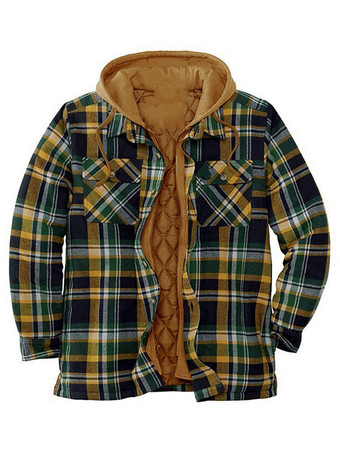 verde Chaqueta Para Hombre A Cuadros Algodón Fibras Moderna