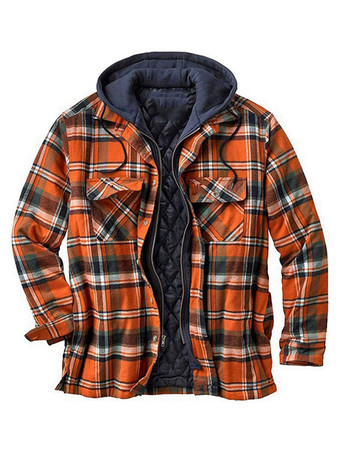 NaranjaChaqueta Para Hombre A Cuadros Algodón Fibras Moderna