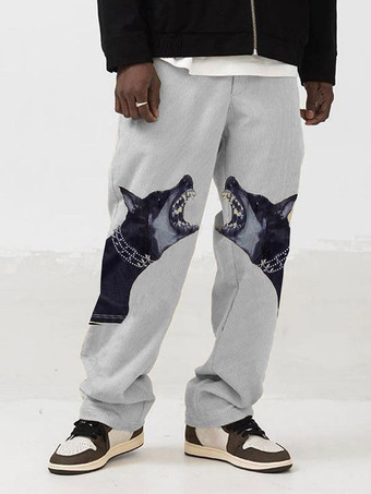 GrisPantalon Homme Chic Imprimé Taille Naturelle Droite Gris Pantalon Homme