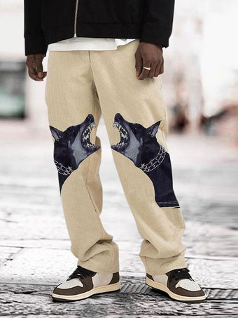 kaki Pantalon Homme Chic Imprimé Taille Naturelle Droite Gris Pantalon Homme