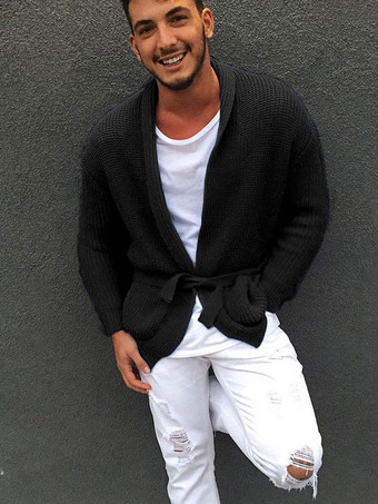 negro Ropa de hombre Cárdigan de hombre Suéteres de hombre Cárdigans de hombre Elegante Mangas largas Verde Negro Elegante