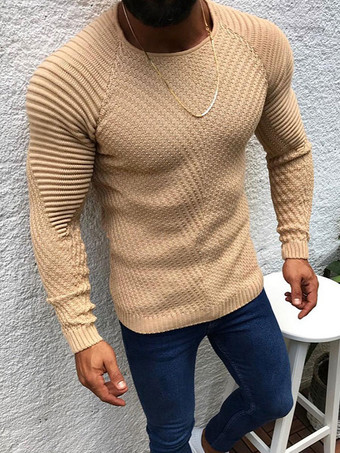 color camel Suéteres para hombre Jersey para hombre Prendas de punto Cuello joya Invierno Negro Camel