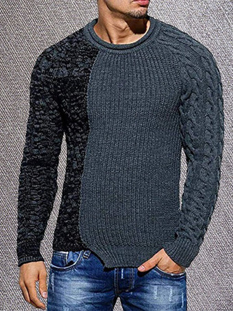 GrisSuéteres para hombre Jersey para hombre Prendas de punto Cuello joya Invierno Gris Negro