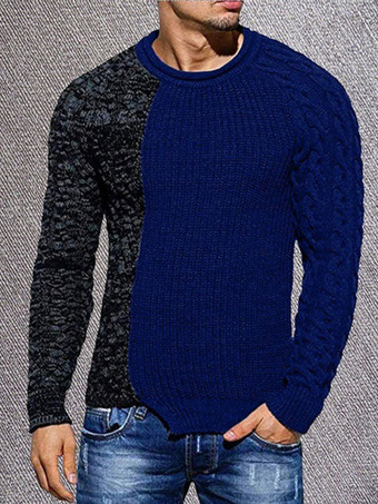 azul oscuro Suéteres para hombre Jersey para hombre Prendas de punto Cuello joya Invierno Gris Negro