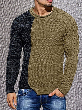caqui Suéteres para hombre Jersey para hombre Prendas de punto Cuello joya Invierno Gris Negro