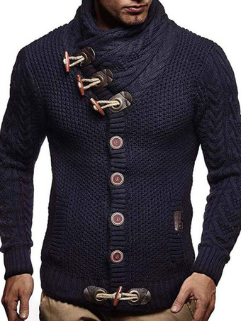 azul oscuro Suéteres de hombre Jersey de hombre Prendas de punto Cuello alto Invierno Gris profundo Blanco