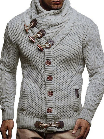 GrisSuéteres de hombre Jersey de hombre Prendas de punto Cuello alto Invierno Gris profundo Blanco