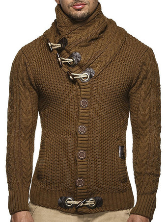 MarrónSuéteres de hombre Jersey de hombre Prendas de punto Cuello alto Invierno Gris profundo Blanco