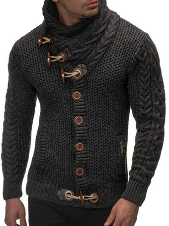 negro Suéteres de hombre Jersey de hombre Prendas de punto Cuello alto Invierno Gris profundo Blanco