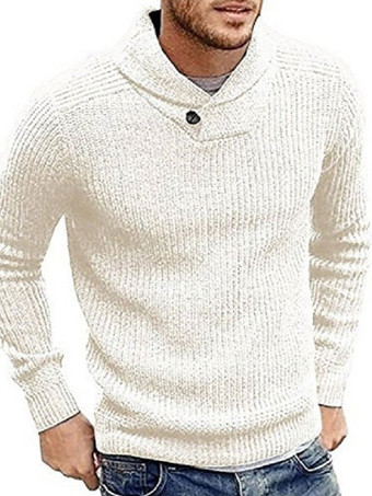 blanco Suéteres para hombre Jersey para hombre Prendas de punto Cuello alto Invierno Blanco Negro