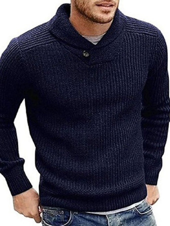 azul oscuro Suéteres para hombre Jersey para hombre Prendas de punto Cuello alto Invierno Blanco Negro