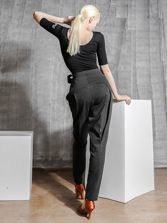 女性社交ダンスコスチュームディープグレーポリエステルパンツダンスウェア