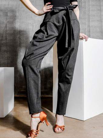 ダークグレー 女性社交ダンスコスチュームディープグレーポリエステルパンツダンスウェア